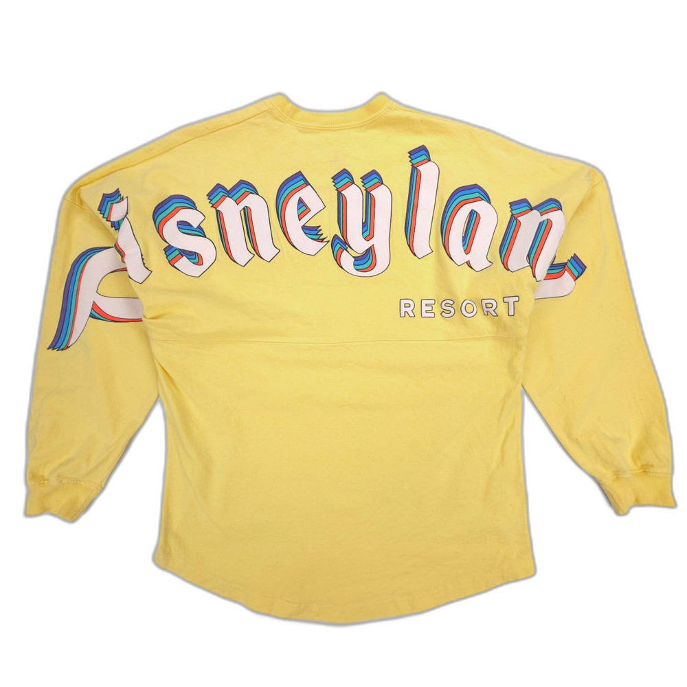 DISNEY Disneyland Resort Spirit Jersey Yellow Retro Rainbow Crewneck Long Sleeve